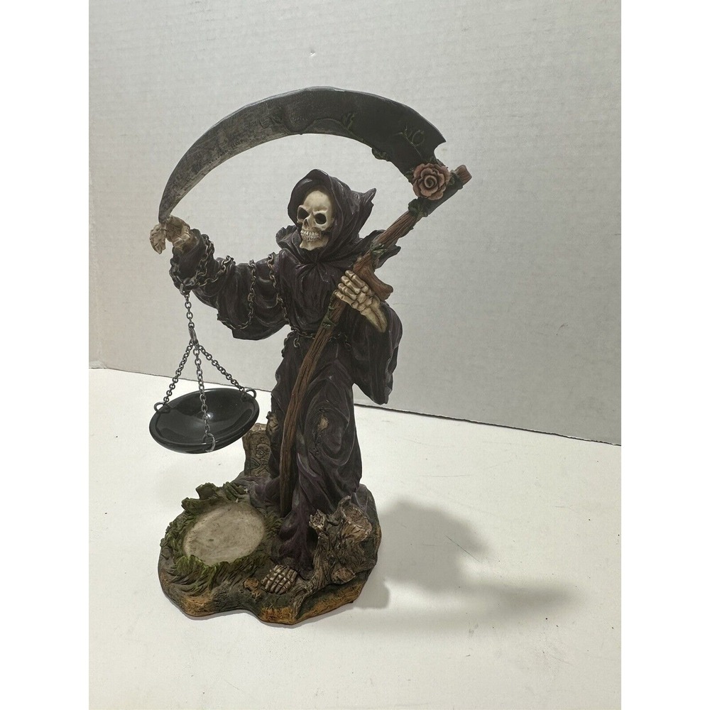 Summit Collection Grim Reaper Statue Scythe Scale Purple Robe Gothic fantasy 9in